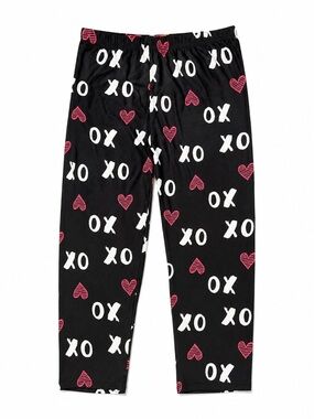 Valentine’s Day XO Heart Print Pajama Lounge Pants Plus Size Black Pink